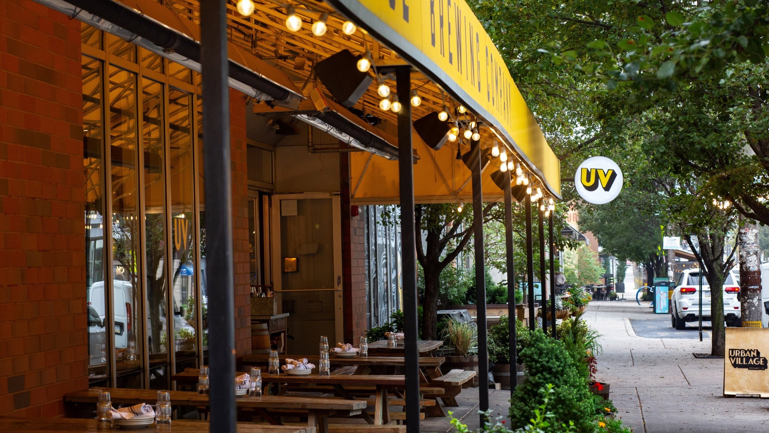Exterior storefront of Urban Village Brewing
