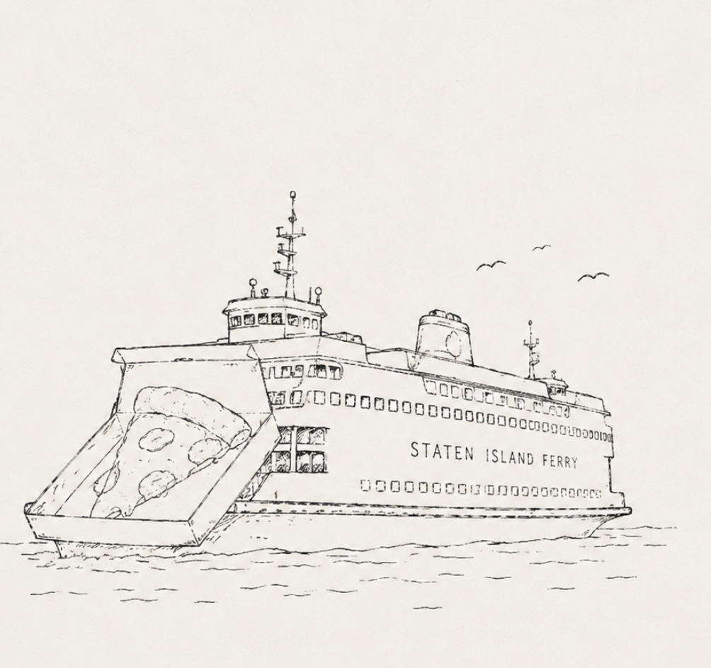 Staten Island Ferry carrying a pizza slice