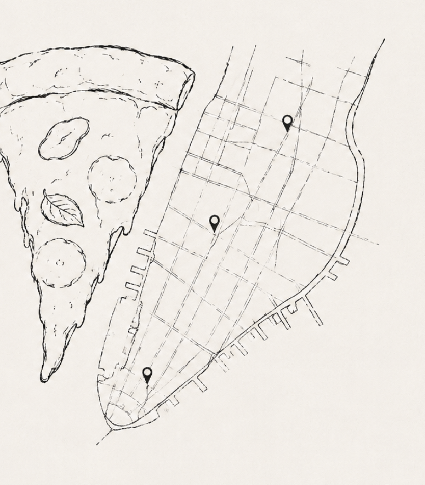 NYC pizza map with pins