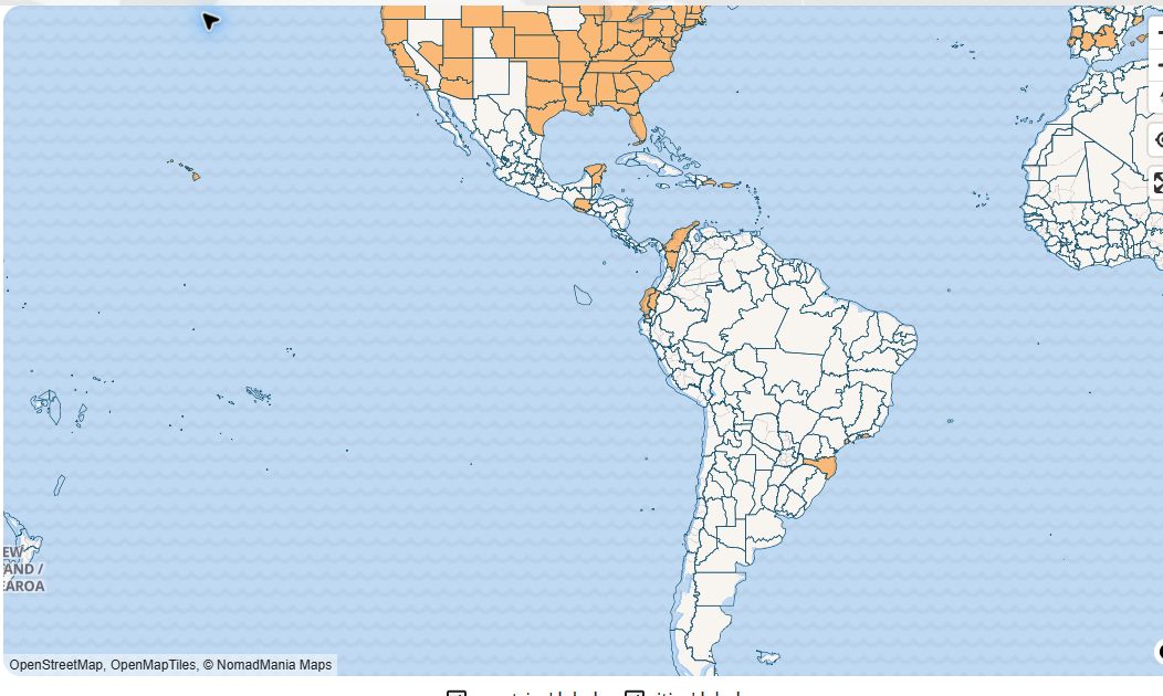NomadMania map view of South America